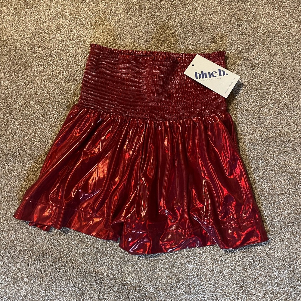 Blue b red shimmery high waisted shorts.